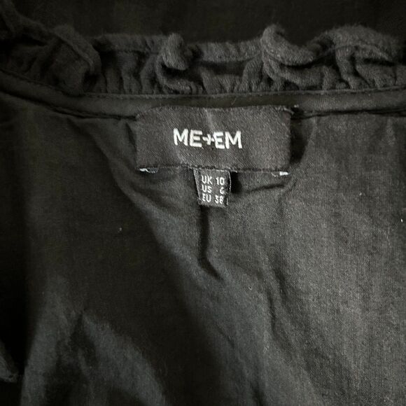 ME+EM Cheesecloth Pleat Detail Swing Mini Dress in Black 100% Cotton Size 6 - Picture 4 of 5